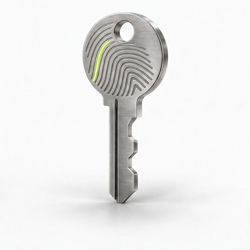 A steel key with a fingerprint bow